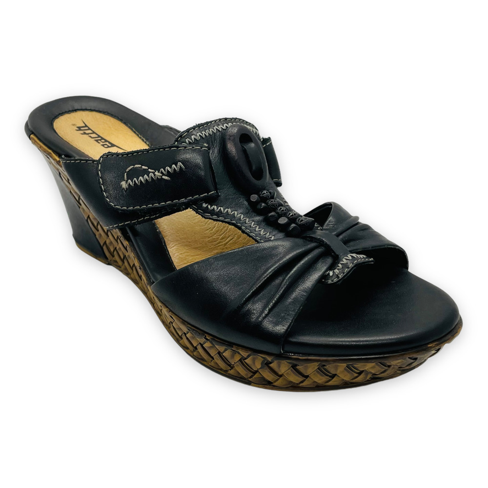 𝅺EARTH Women's Eden Black Wedge Heel Slip-On Slide Sandal Size US 9